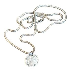 Antique 1853 USA Half Dime pendant necklace sterling silver 925